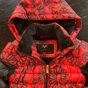 Versace Red Floral Kids Winter Jacket Size 7/8